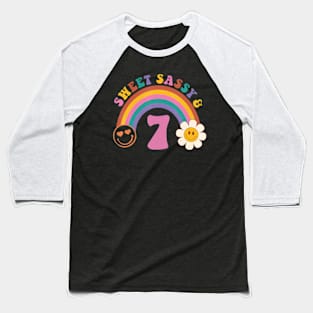 Sweet Sassy And Seven Girls Birthday Rainbow 7 Year Old Kids Baseball T-Shirt